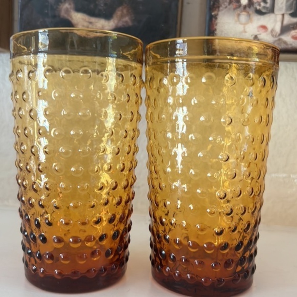 Zrike Amber‎ Hobnail Tumbler Set Of Glasses Hobnail Set of 4 - Picture 9 of 9